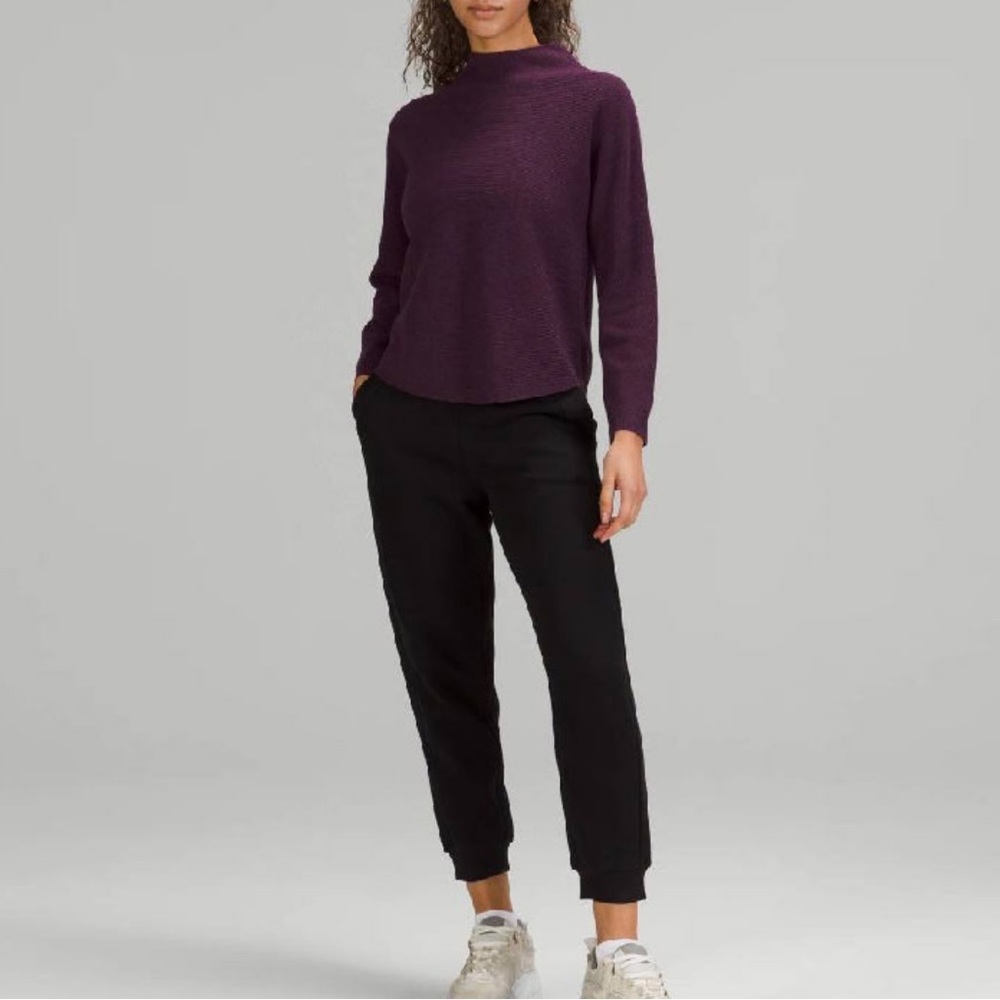 Lululemon Women Ribbed Knit Boxy Cotton-Blend Mock Neck Sweater Purple Size XS/S
